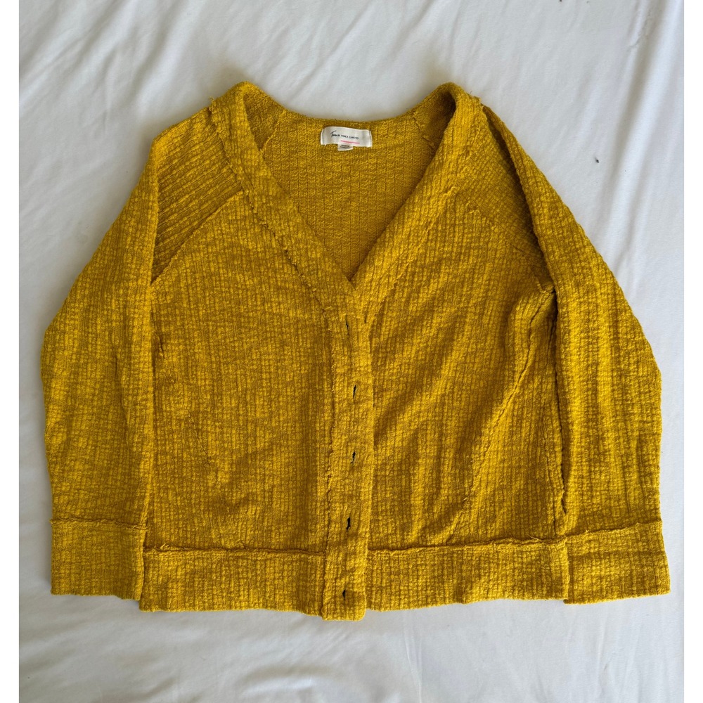 Two by Vince Camuto Mustard Yellow Waffle Knit Cardigan Sweater Small